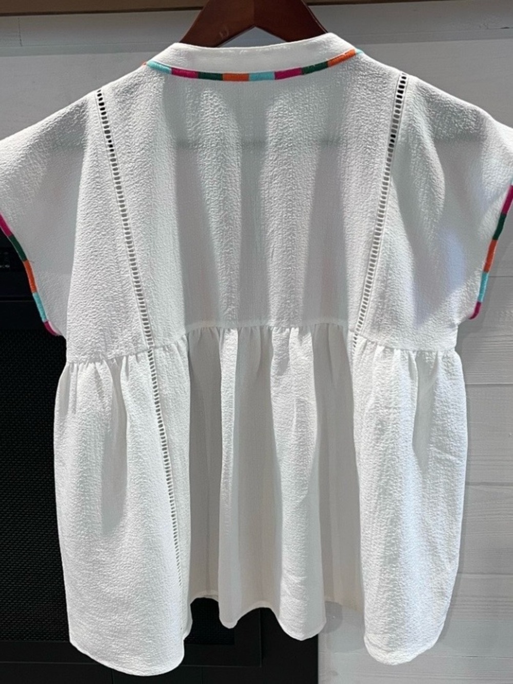THML White Peasant Top with Pink, Orange & Yellow Floral Embroidery XS - Picture 4 of 4